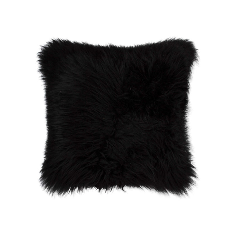 Sheepskin Throw Pillow, Black, 18" H x 18" W