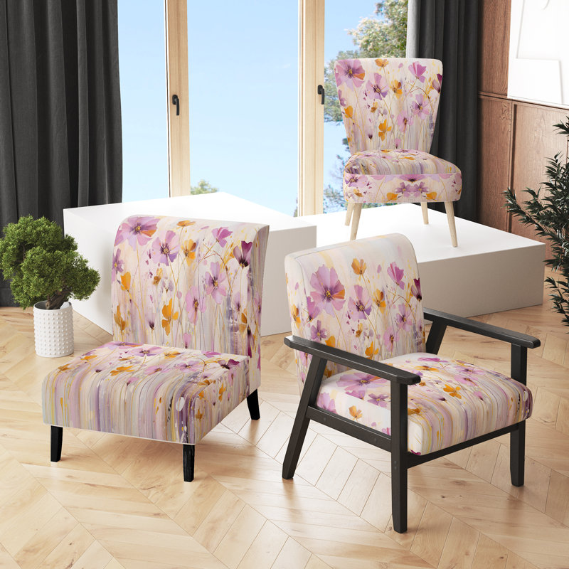 Fauteuil rembourré moderne Pink Whimsical Wildflowers II