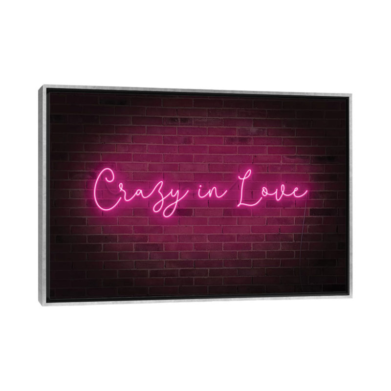 «Neon Love II» par Grace Popp - impression d'art textuel, Pas de tapis, Toile avec cadre argenté