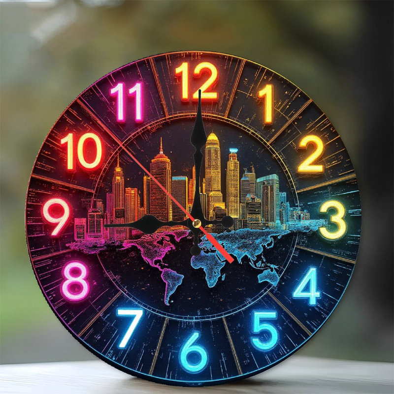 Horloge murale colorée avec carte du monde