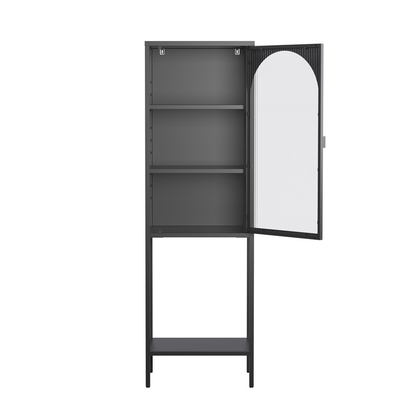 Benoît 62.99-inch Black One Door Metal Storage Cabinet with Fluted Clear Door