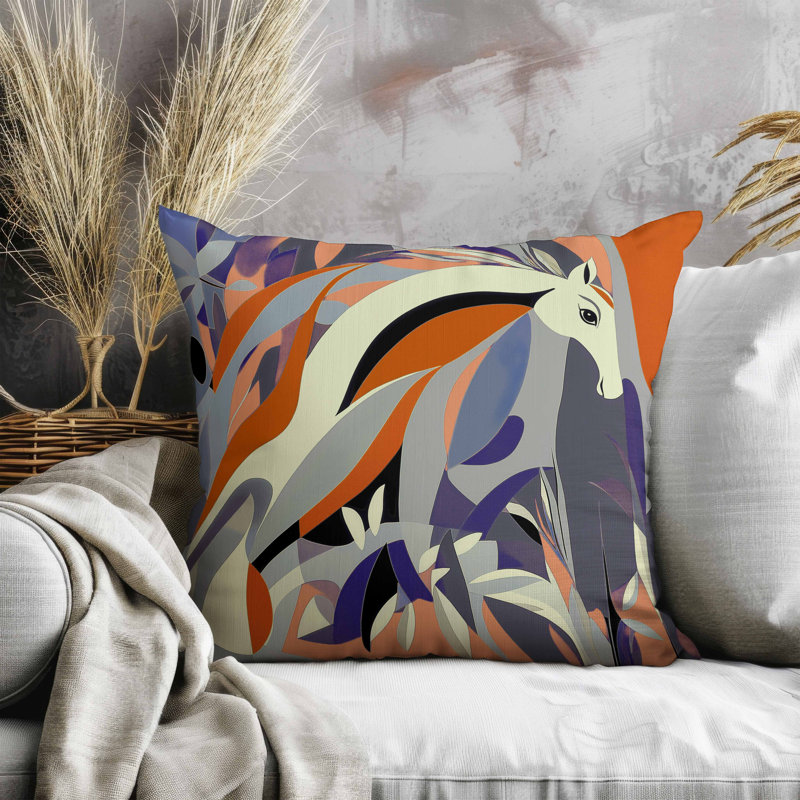 Coussin Mythical Horse, Orange/mauve, Carré 26 po
