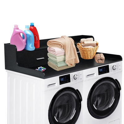 Washer Dryer Countertop Organizer – 54" x 27.55" Storage Shelf with 2 Drawers, Edge Rails, Non-Slip Pads, Waterproof Laundry Room Utility Rack, Wooden Construction