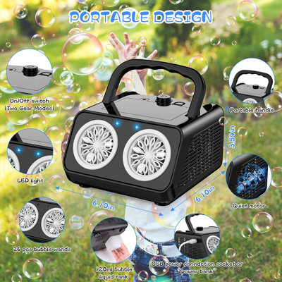 Automatic Bubble Machine Upgrade Bubble Blower With 2 Fans, 20000+ Bubbles Per Minute Bubbles For Kids Portable Bubble Maker Operated By Plugin Or Bat -  The Holiday AisleÂ®, A5D2973FB66646A88B2EC494CFB8FF61