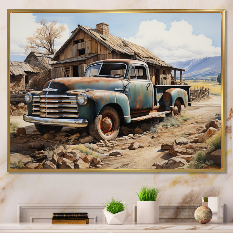 Farm Pickup Truck Elegance - Transportation Wall Decor, Cadre flottant doré, H 16 po x l 32 po x P 1 po