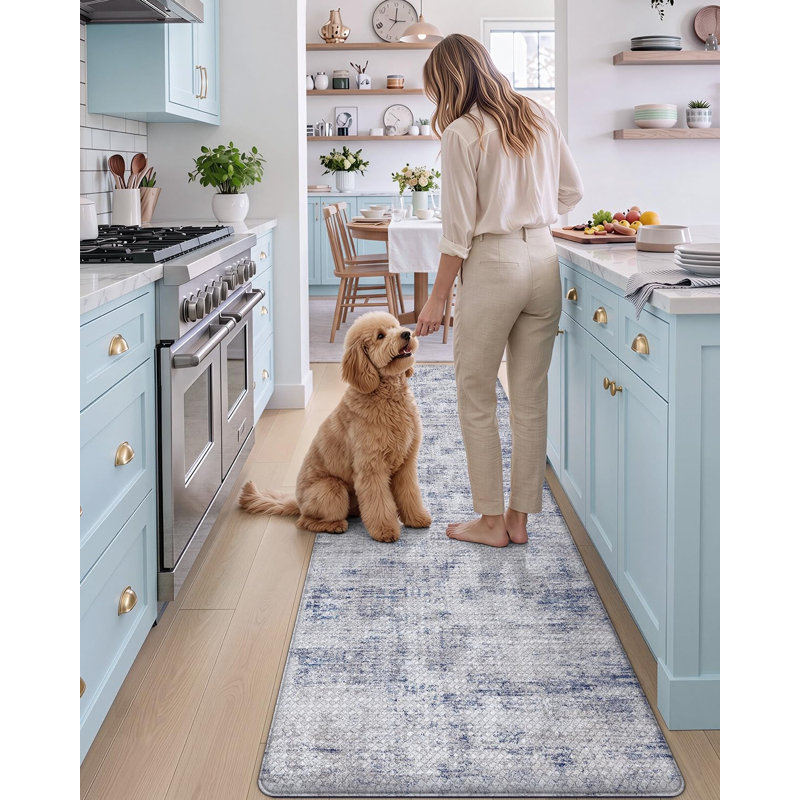 Tapis de sol de cuisine rembourré anti-fatigue, format couloir 23 x 86 pouces, bleu