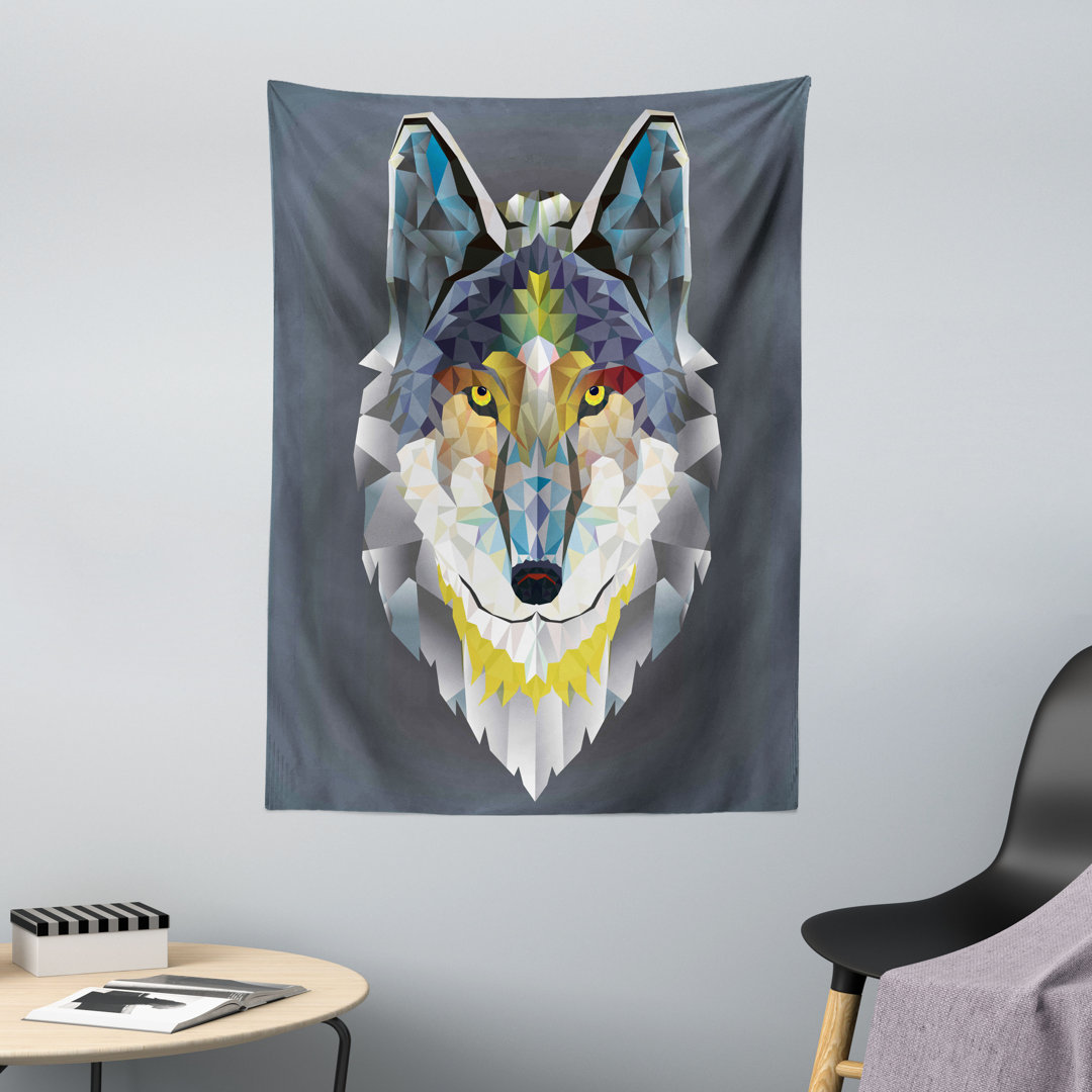 Wandteppich, Wolf Kojote Portrait Kunst, Multicolor