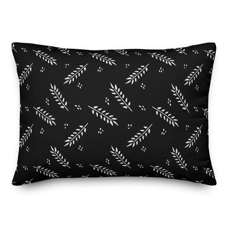 Gray Wheat Pattern Outdoor Throw Pillow, Black, 18"H x 25"W