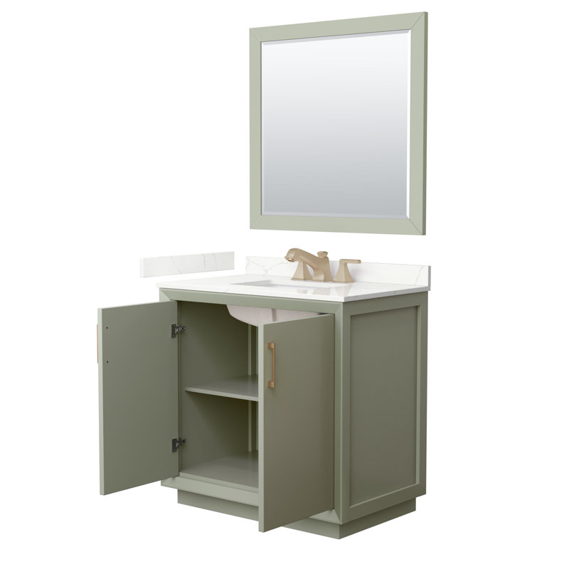 Strada 36'' W Single Vanity, Giotto Quartz, Light Green, Matte Black