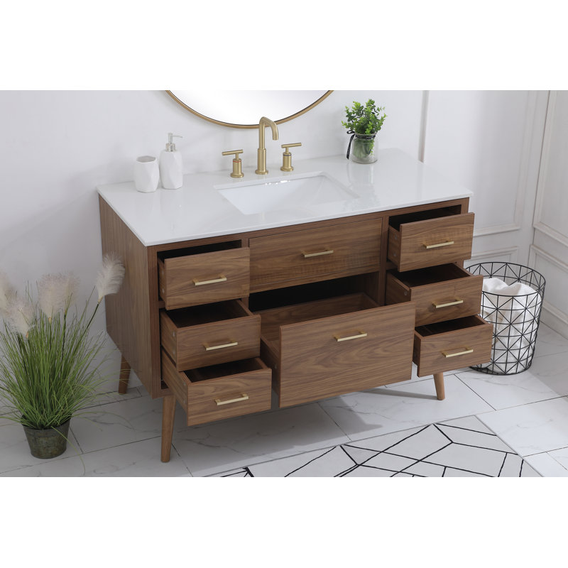 Steinfeldt 48'' Single Bathroom Vanity with Engineered Marble Top, Walnute Brown