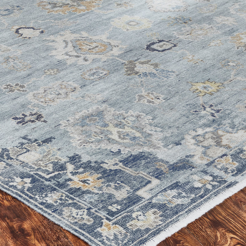 Ambrose Hand Knotted Oriental Area Rug in Blue; Washed Denim, Rectangle 2' x 3'