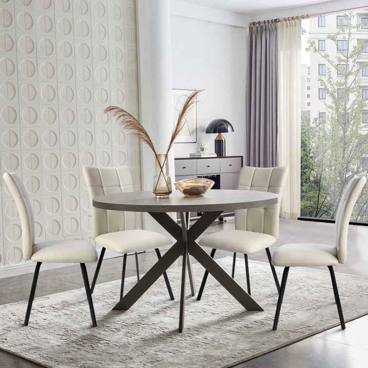 47.2"L Round Kitchen Dining Table With 37"H Dining Chair For 2-6 Person