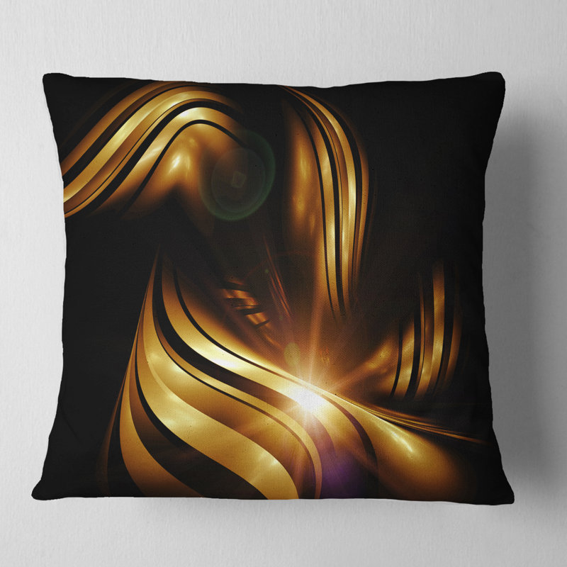 Abstrait fractal doré - Coussin imprimé abstrait, 16 po x 1 po, Coussin décoratif