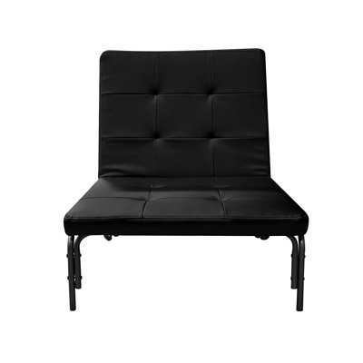 Black Adjustable Futon Chair Converting To A Foldable Bed, Pu Padded Seating, Metal Frame With Caster Wheels, 220lbs Weight Capacity, 37"w X 28"d 33"h by Latitude Run