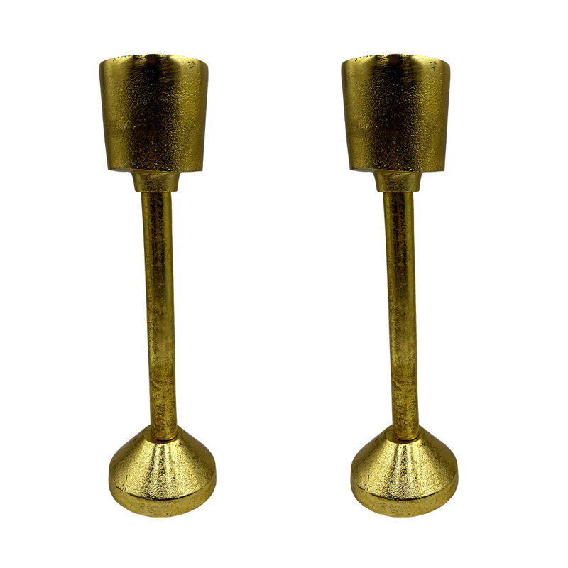 Gold Aluminum 14" Modern Candlestick Set