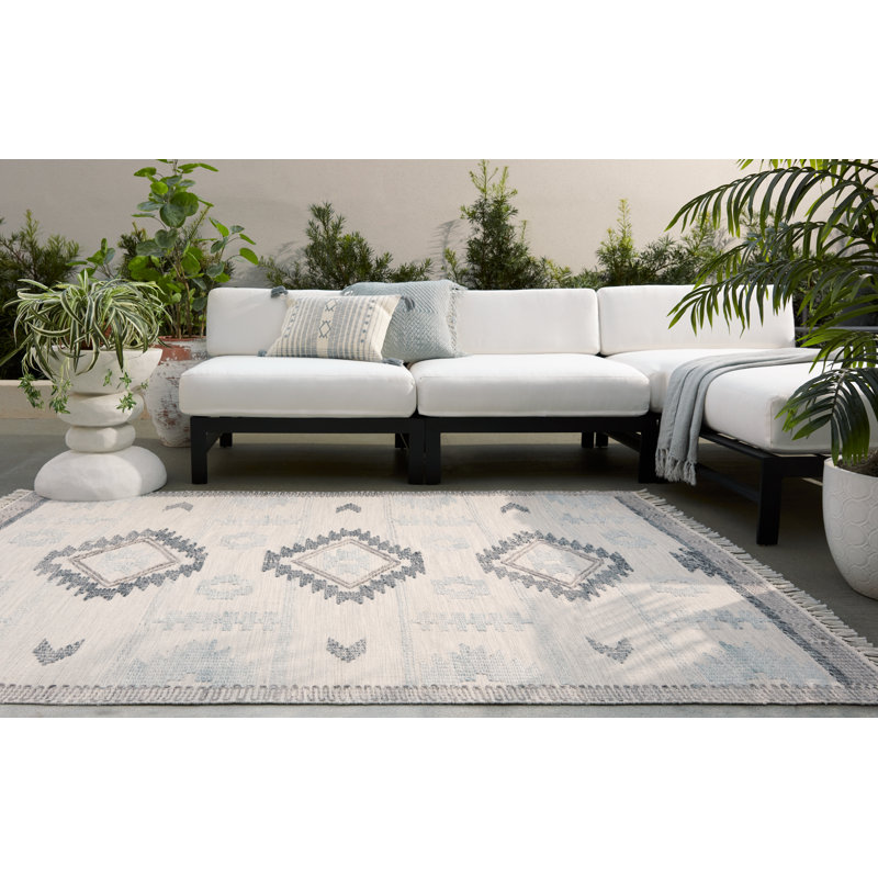 Tapis tribal argenté / noir tissé à la main intérieur / extérieur (5 pi x 8 pi), Rectangle 4 pi x 6 pi