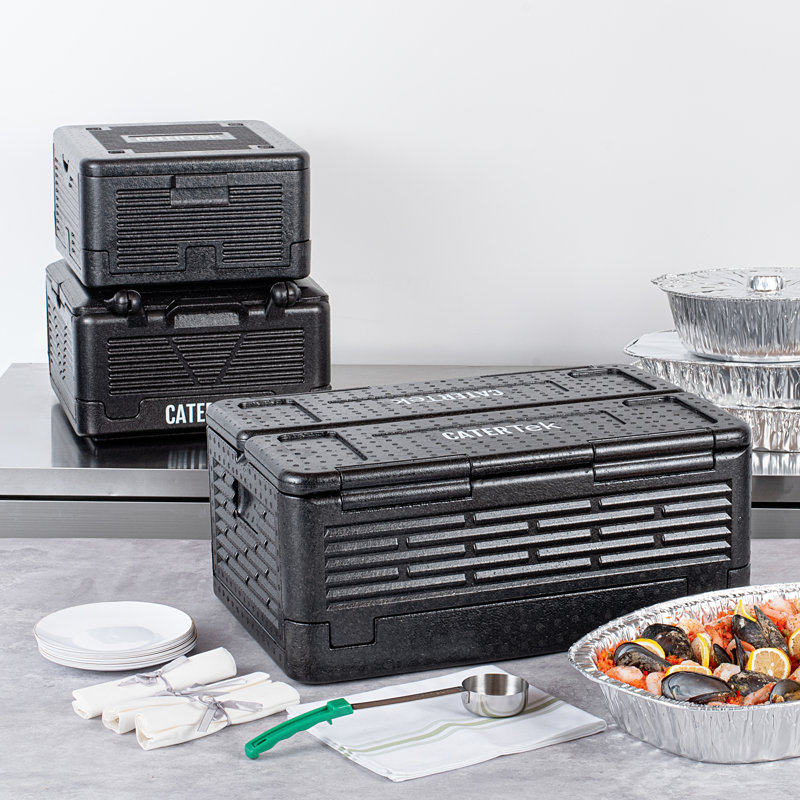 Boîte chaude de 42 pintes pour la restauration, 1 porte-casserole isotherme à chargement par le haut - Peut contenir 1 grande casserole profonde de 8 po, pliable, en plastique EPP noir avec poignées, portatif, pour buffet