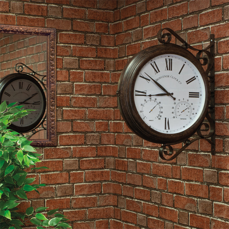 Double Sided 15" Outdoor Station Clock with Thermometer Hygrometer