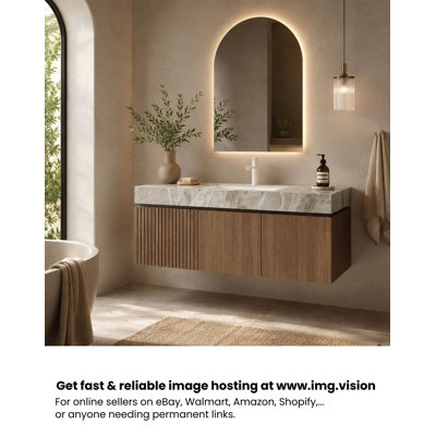 Meuble-lavabo de 24 po avec lavabo, armoire à bords arrondis flottants avec tiroir, lavabo rond en céramique blanche et plateau en marbre blanc de Carrare, pré-assemblé, grain de bois naturel