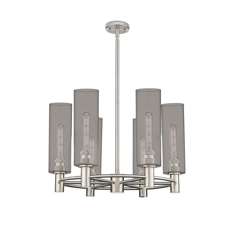 Lustre suspendu 6 lumières Crown Point, Plaqué couleur fumée, Nickel poli
