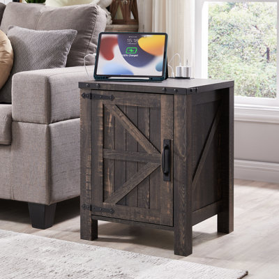 Table de bout Clairese de 24 po de hauteur avec station de charge, table de chevet en bois avec tablette réglable, prises intégrées