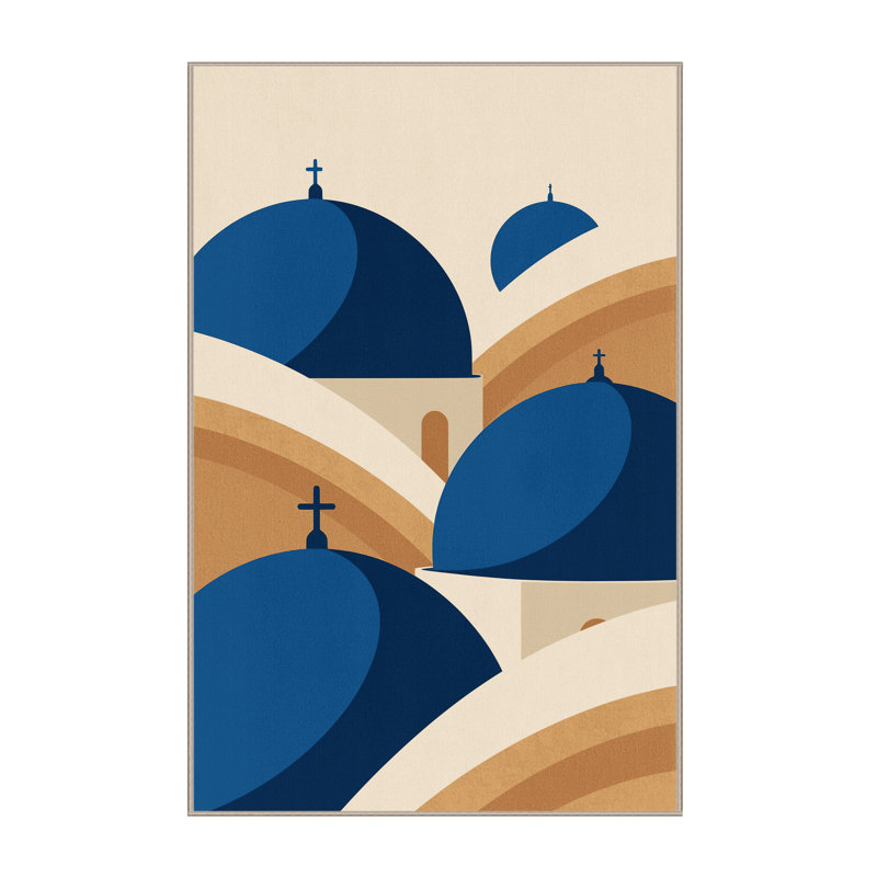 Machine Washable Paitlyn Santorini Blue Domes Modern Rug in Green – Beige Binding, 8x10