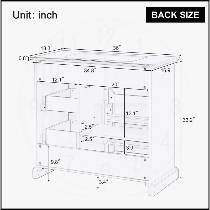 Meuble-lavabo autoportant de 36 pouces avec lavabo en céramique, charnières à fermeture en douceur et beaucoup de rangement pour les salles de bain modernes