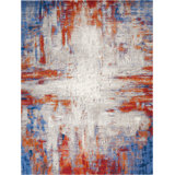 Makela Abstract Ivory/Blue/Red Area Rug