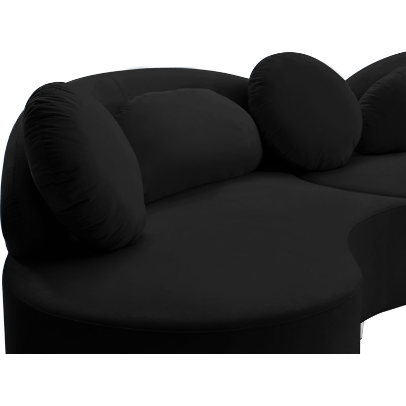 Enton 169" Wide Velvet Symmetrical Corner Sectional, Black Velvet