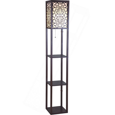 65"H BROWN 3-SHELF WITH FLOWER SHADE FLOOR LAMP