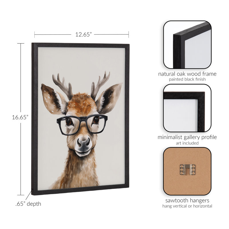 Adorable animal, art mural, Cadre noir, H 12,65 po x l 16,65 po