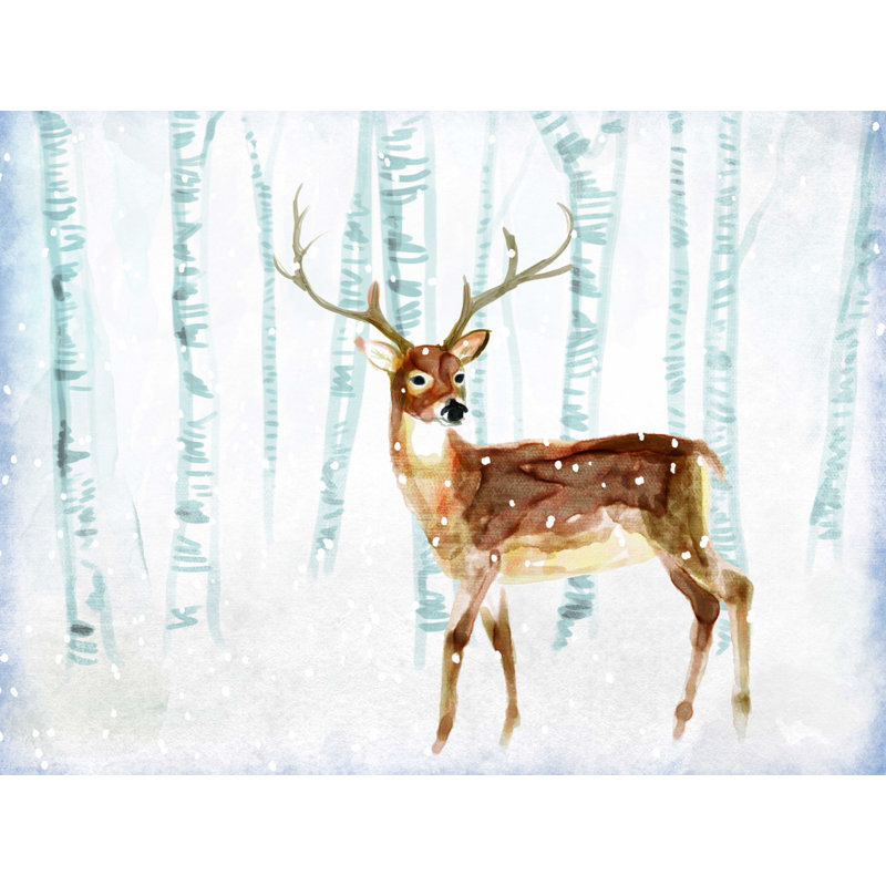 Aquarelle, cerf dans la forêt bleue, H 24 po x l 32 po x P 1,25 po