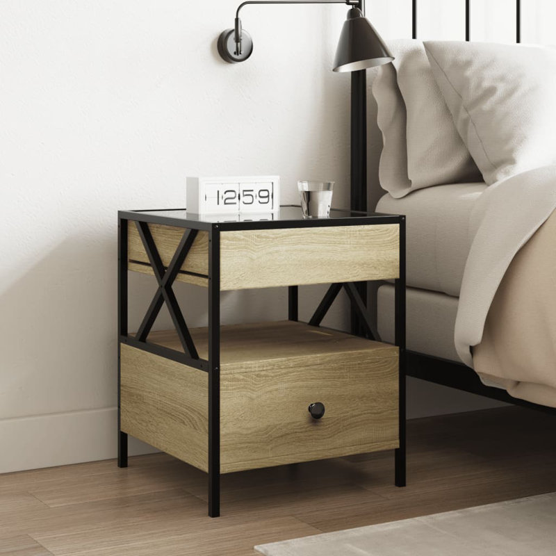 Daneli 40cm W Steel Bedside Table, Sonoma Oak