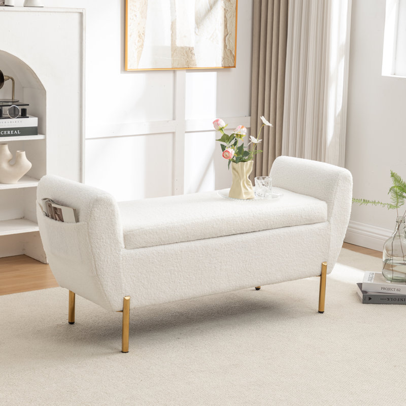 Banc de rangement rembourré Leaysia, Blanc