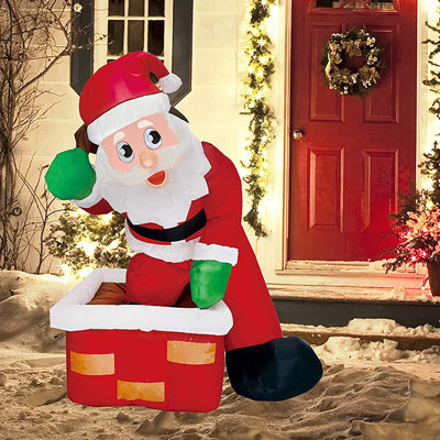 4 Foot Inflatable Santa Santa LED Light Up Christmas Xmas Inflatable Rooftop Santa Santa Carry Gift Bag for Blow Up Yard Decoration