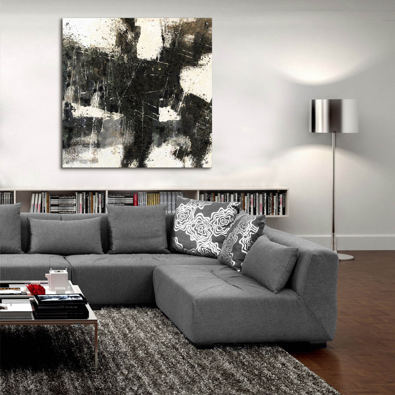 Art mural en verre Wrought Studio ™ «Abstract Black and White» par Marta Wiley, H 12 po x l 12 po x P 0,13 po