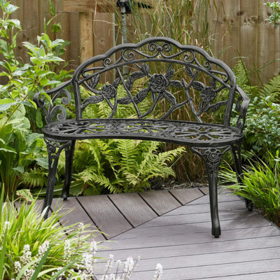 Rose Ornate Detail Metal Outdoor Garden Bench