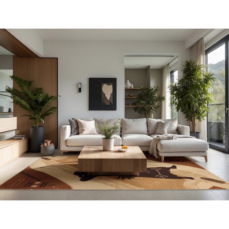 Soft Plush Duren Cherokee Archer Rustic Area Rug in Brown – Beige Binding, 4x6