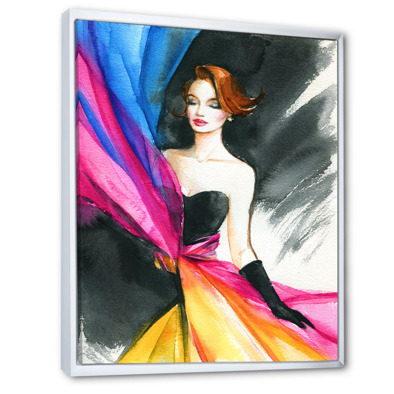 Portrait de femme colorée - œuvre d'art sur toile Glam, H 32 po x l 16 po, Impression blanche sur toile encadrée