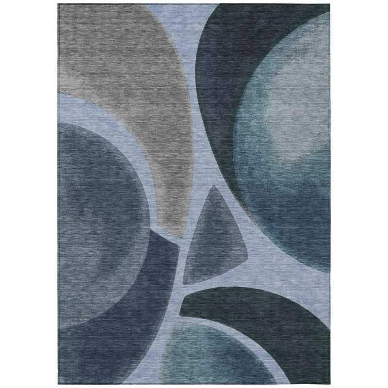 Tapis abstrait lavable à la machine intérieur / extérieur ACN2537, En jean, Rectangle 9 pi x 12 pi