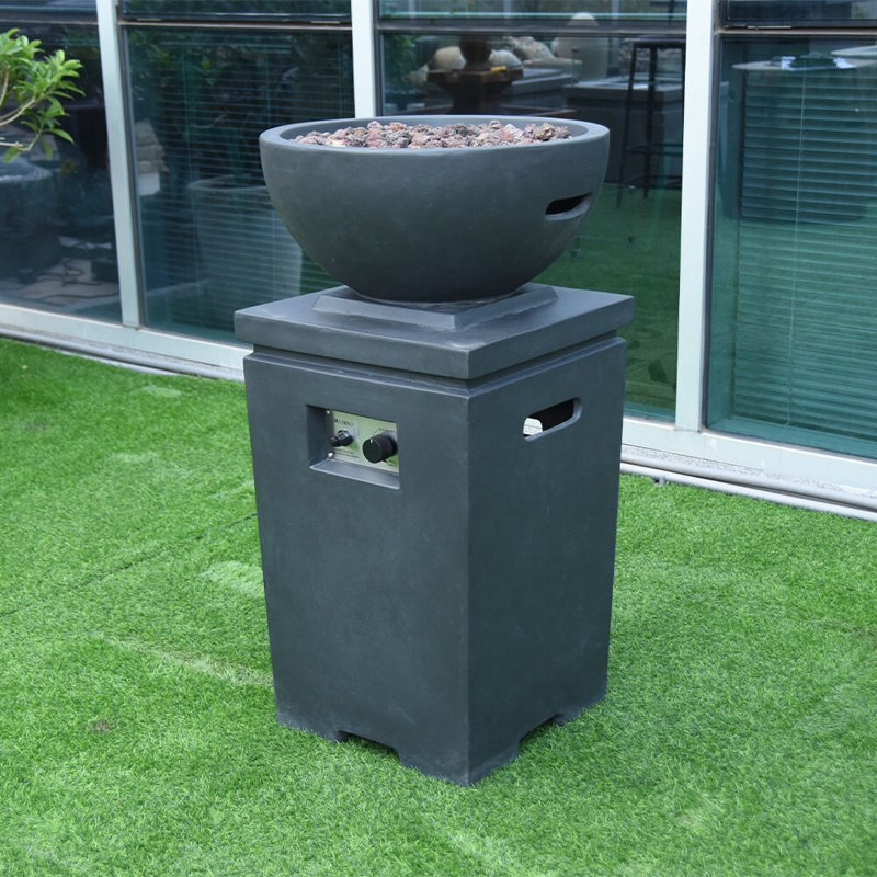Athislus Liquid Concrete Column Fire Pit, Dark Gray