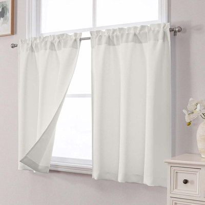Light Filtering Short Curtains 30 Inch Length, Small Kitchen Window Curtains over Sink, Half Window Cafe Curtain Tier for Bathroom Basement Cabinet Camper, 2 PCS, Each 30"Wx30"L, Pure Cream