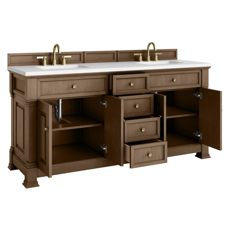 Brookfield 72'' W Double Vanity, White Zeus, Honey Oak