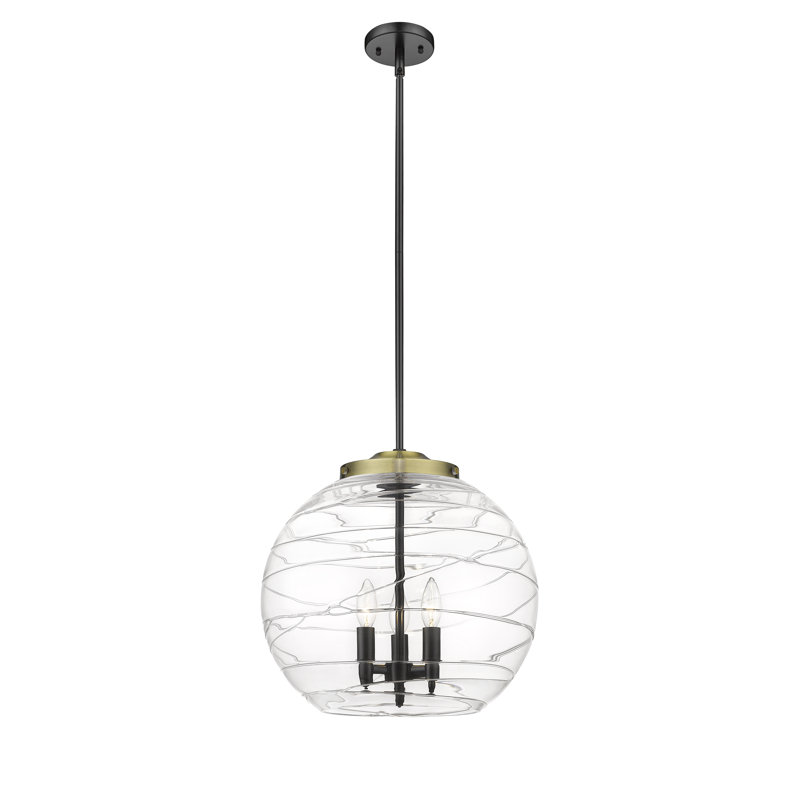 Luminaire suspendu 3 lumières Christly, H 17,13 po x l 15,75 po x P 15,75 po, Noir, Transparent