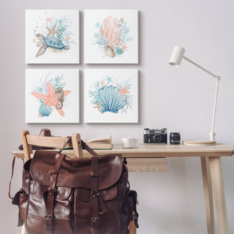17" x 17" Coastal Sea Life Wrapped Canvas Art Set