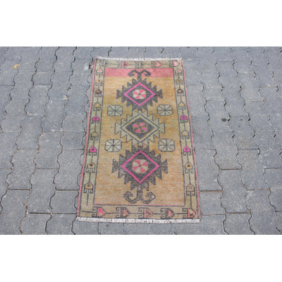 Vintage Turkish Small Antique Wool Rug in Brown - Ideal for Bathrooms and Kids' Rooms