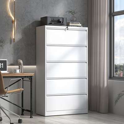 Classeur latéral 5 tiroirs en métal avec serrure, classeur verrouillable pour le bureau personnel, classeur en métal verrouillable pour format légal / lettre / A4 / F4