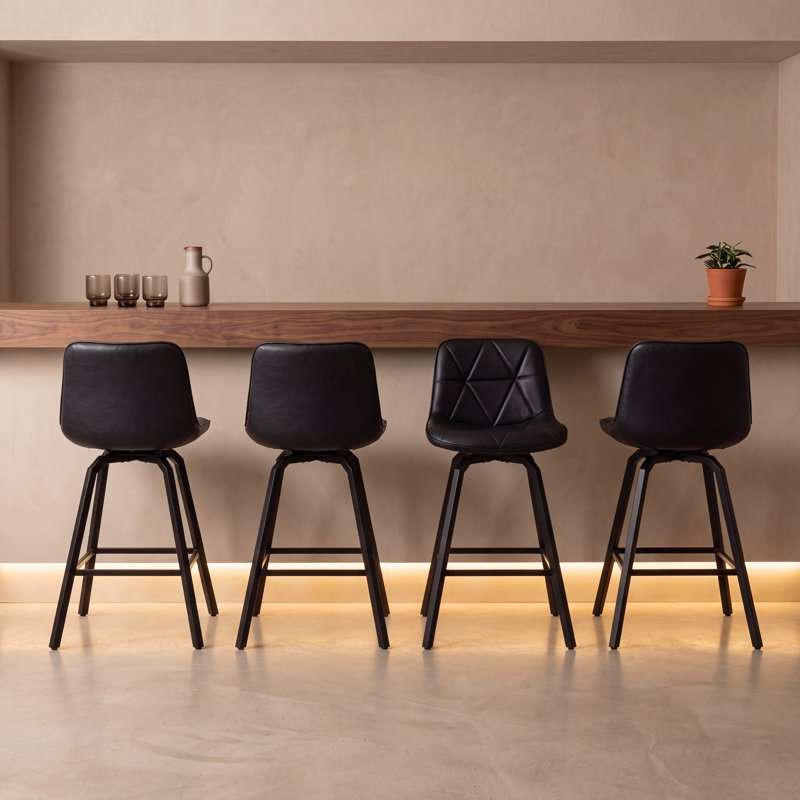 Tabouret de comptoir pivotant 26 po avec siège en similicuir, Noir
