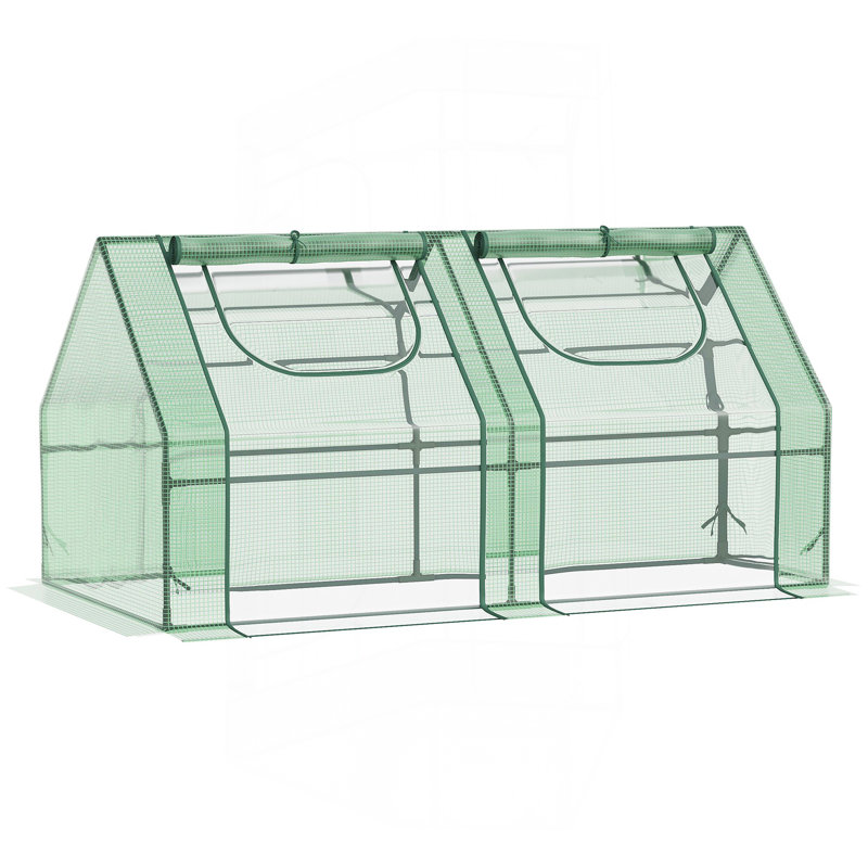 6' X 3' X 3' Portable Greenhouse, Garden Green House With 2 PE/Plastic Covers, Steel Frame And 2 Roll Up Windows, Green