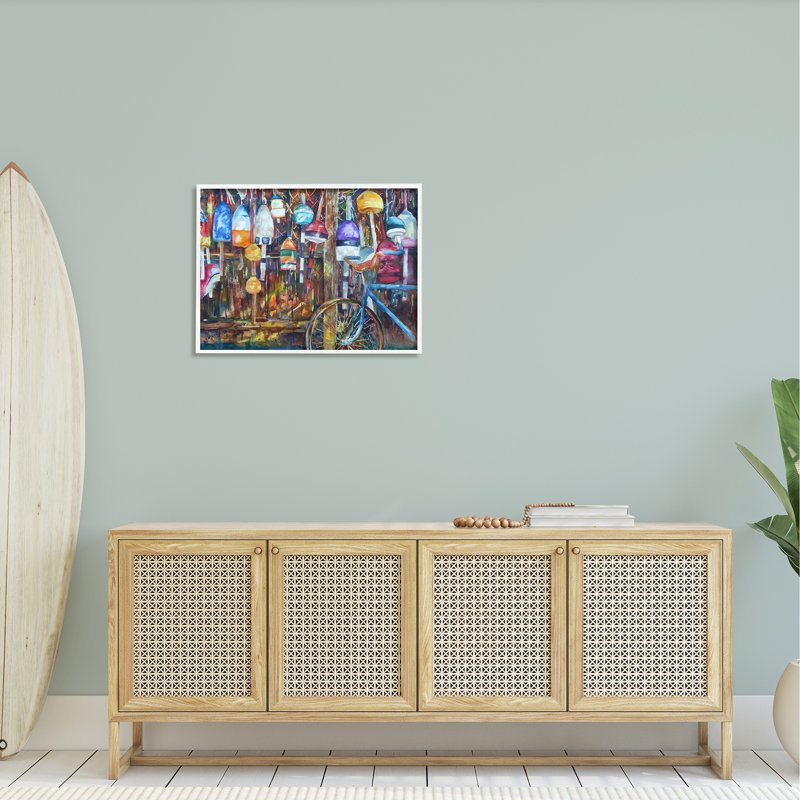 Clôture de bouée océanique abandonnée par MB Cunningham - Peinture, H 24 po x l 30 po x P 1,5 po